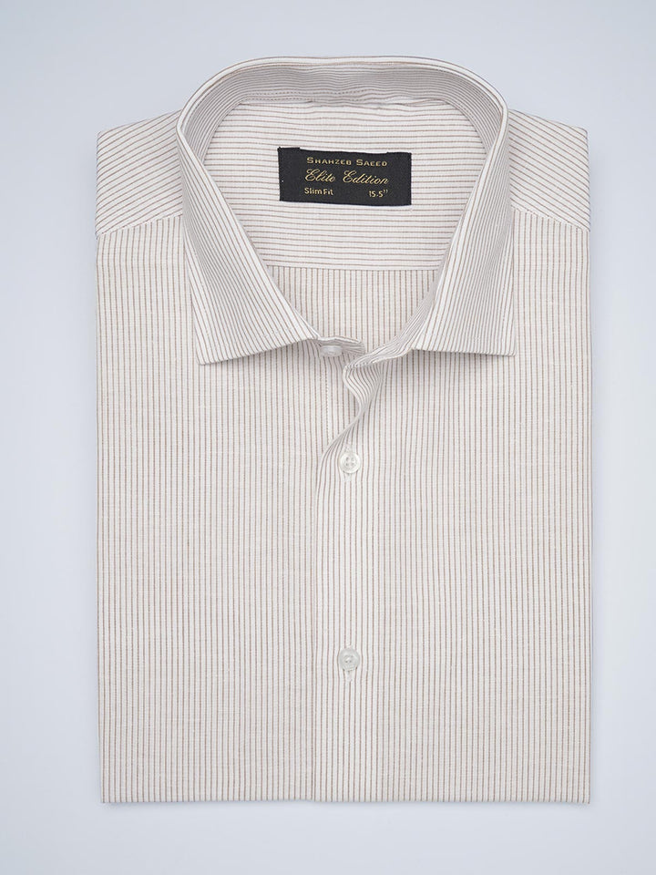 Light Brown Striped, Elite Edition, French Collar Men’s Formal Shirt (FS-1713)