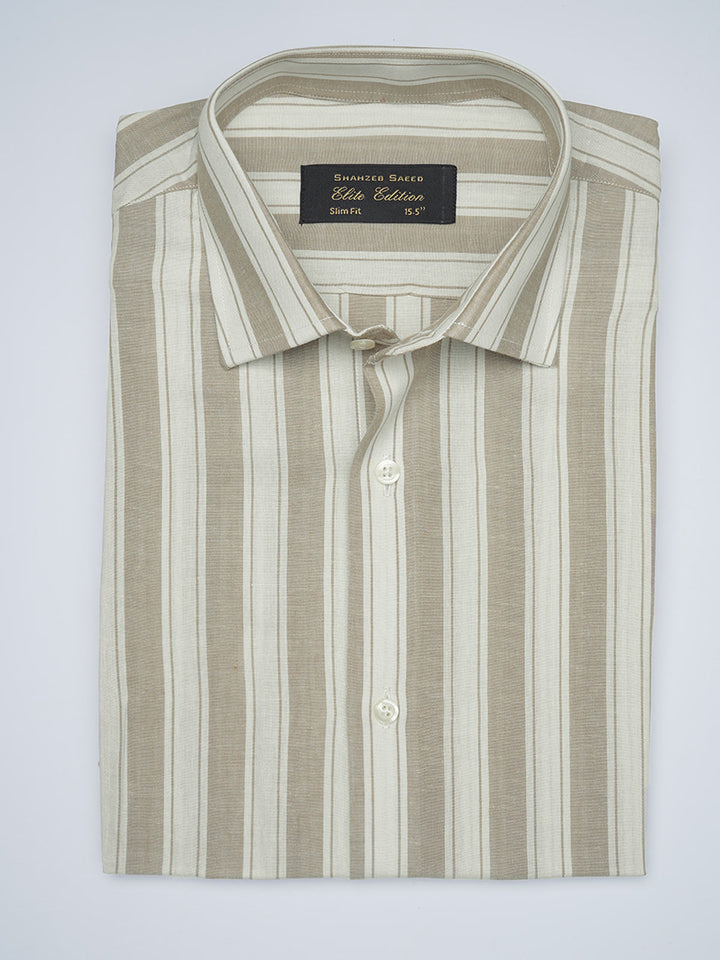 Light Brown Striped, Elite Edition, French Collar Men’s Formal Shirt (FS-1724)