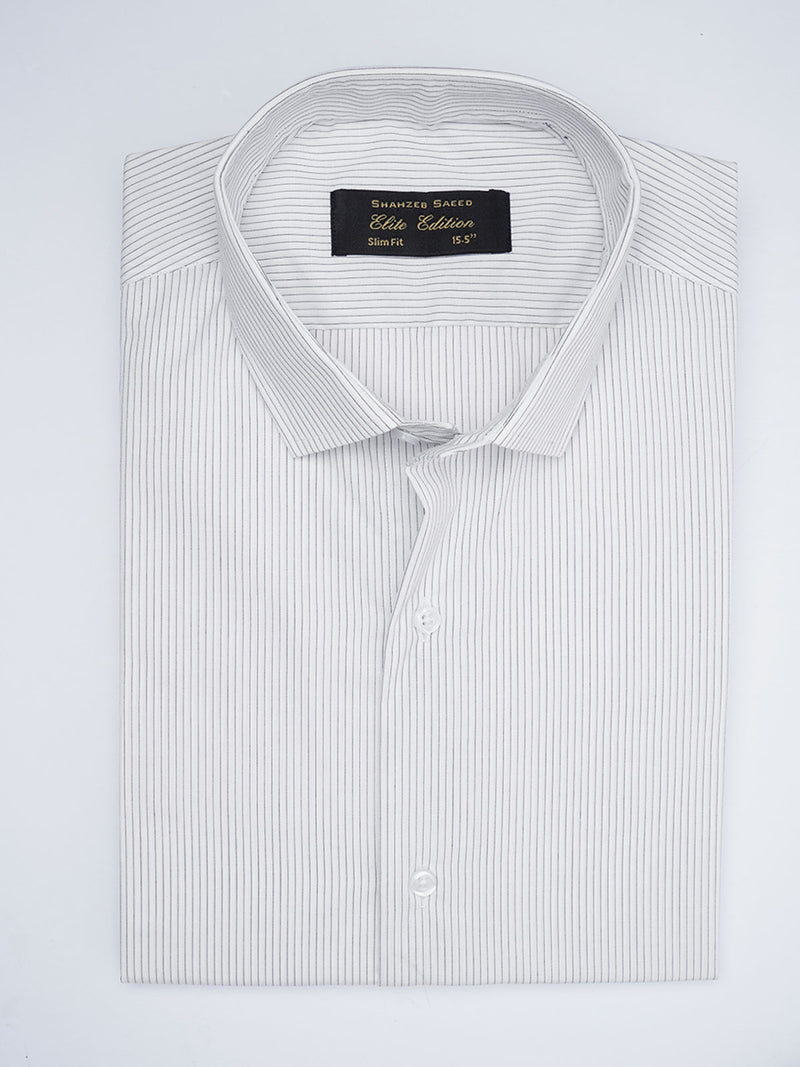 Black & White Self Striped, Elite Edition, Spread Collar Men’s Formal Shirt (FS-1762)