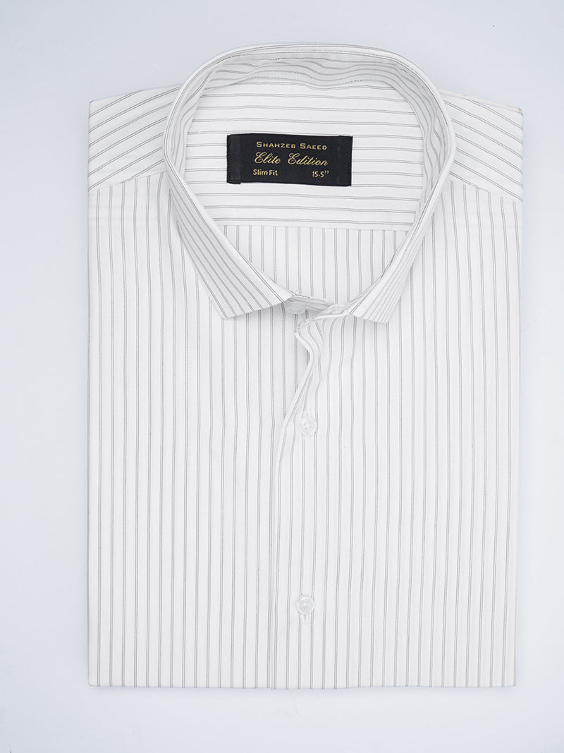 White & Black Striped, Elite Edition, Spread Collar Men’s Formal Shirt (FS-1767)