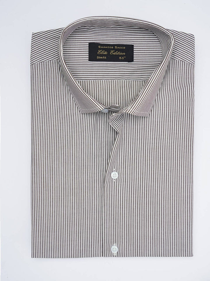 Brown & White Striped, Elite Edition, Spread Collar Men’s Formal Shirt (FS-1773)