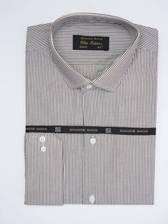Brown & White Striped, Elite Edition, Spread Collar Men’s Formal Shirt (FS-1773)