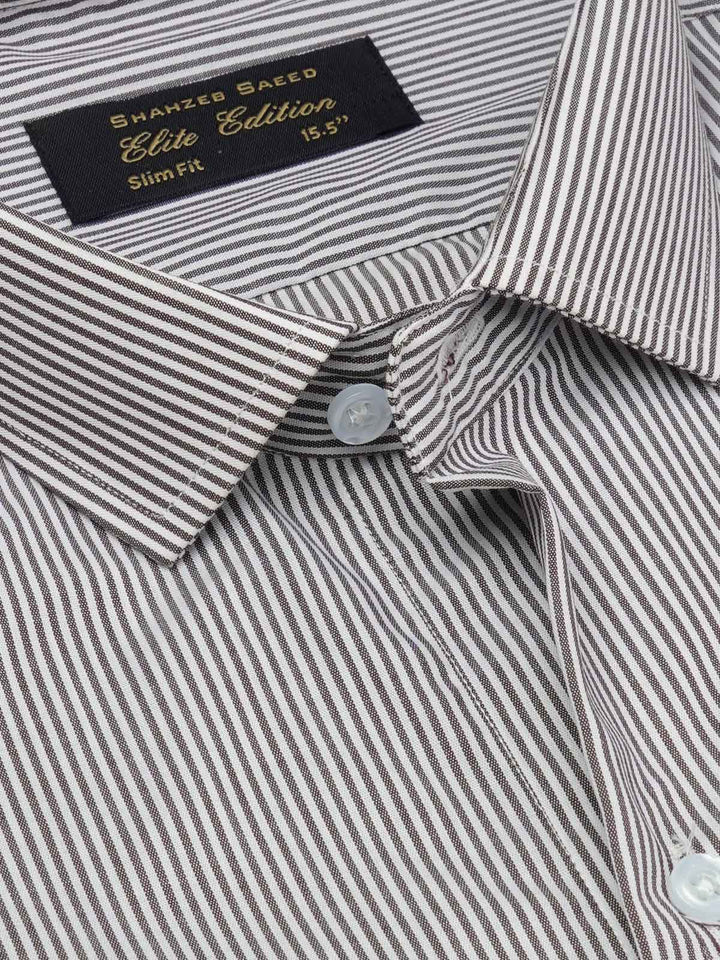 Brown & White Striped, Elite Edition, Spread Collar Men’s Formal Shirt (FS-1773)