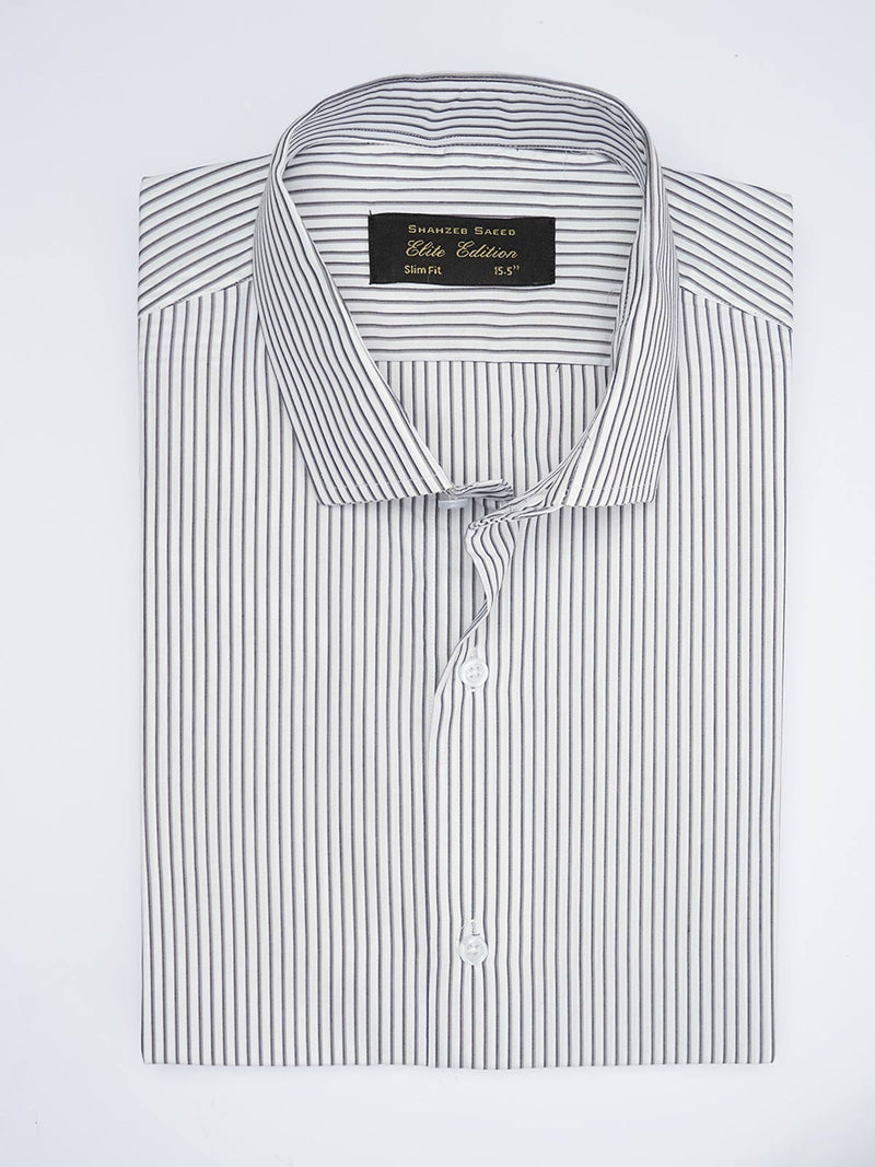 Black & White Striped, Elite Edition, Spread Collar Men’s Formal Shirt (FS-1776)