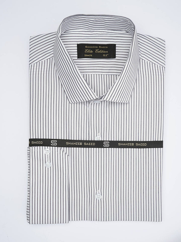 Black & White Striped, Elite Edition, Spread Collar Men’s Formal Shirt (FS-1776)