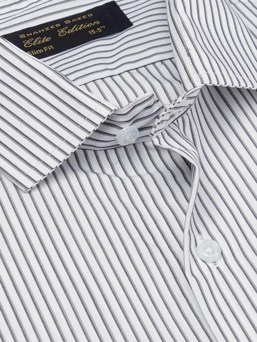 Black & White Striped, Elite Edition, Spread Collar Men’s Formal Shirt (FS-1776)