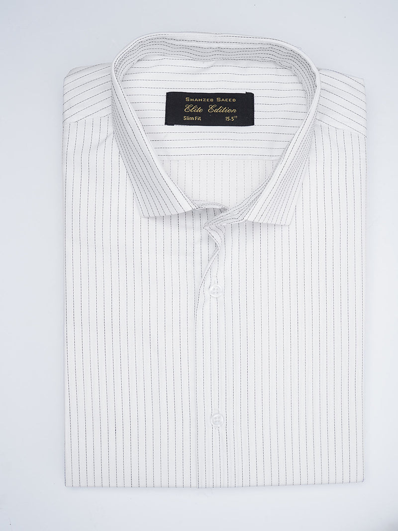 Black & White Striped, Elite Edition, Spread Collar Men’s Formal Shirt (FS-1781)