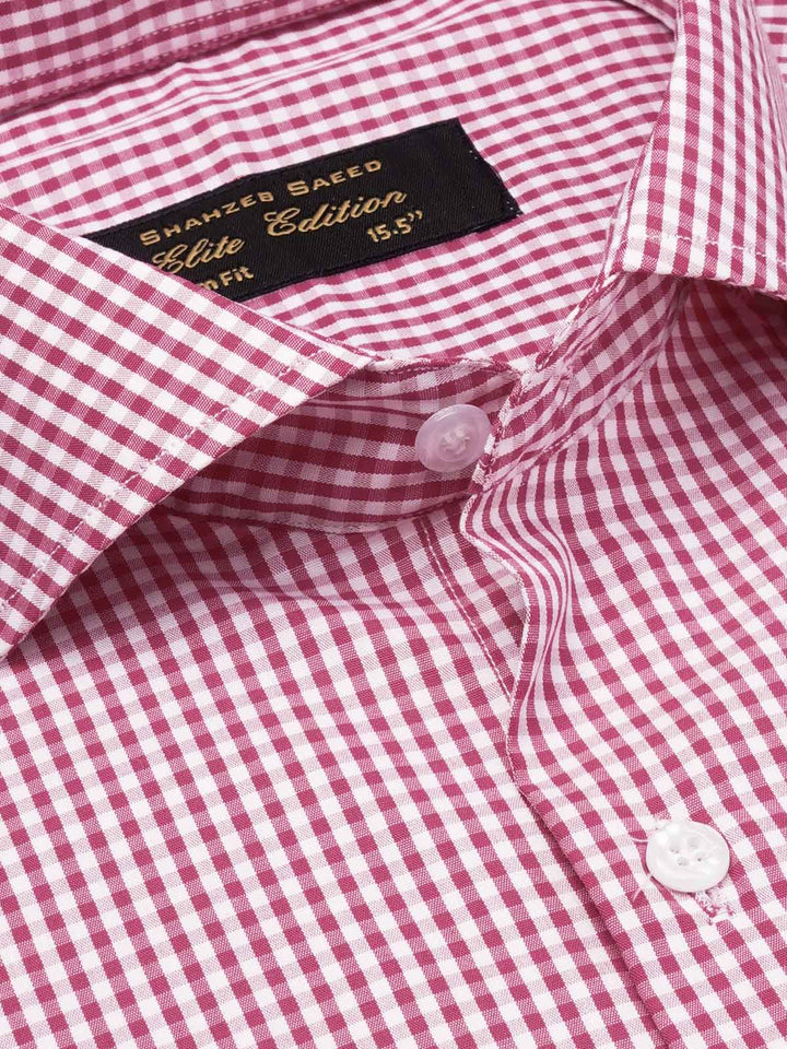 Pink & White Micro Checkered, Elite Edition, Cutaway Collar Men’s Formal Shirt  (FS-1788)