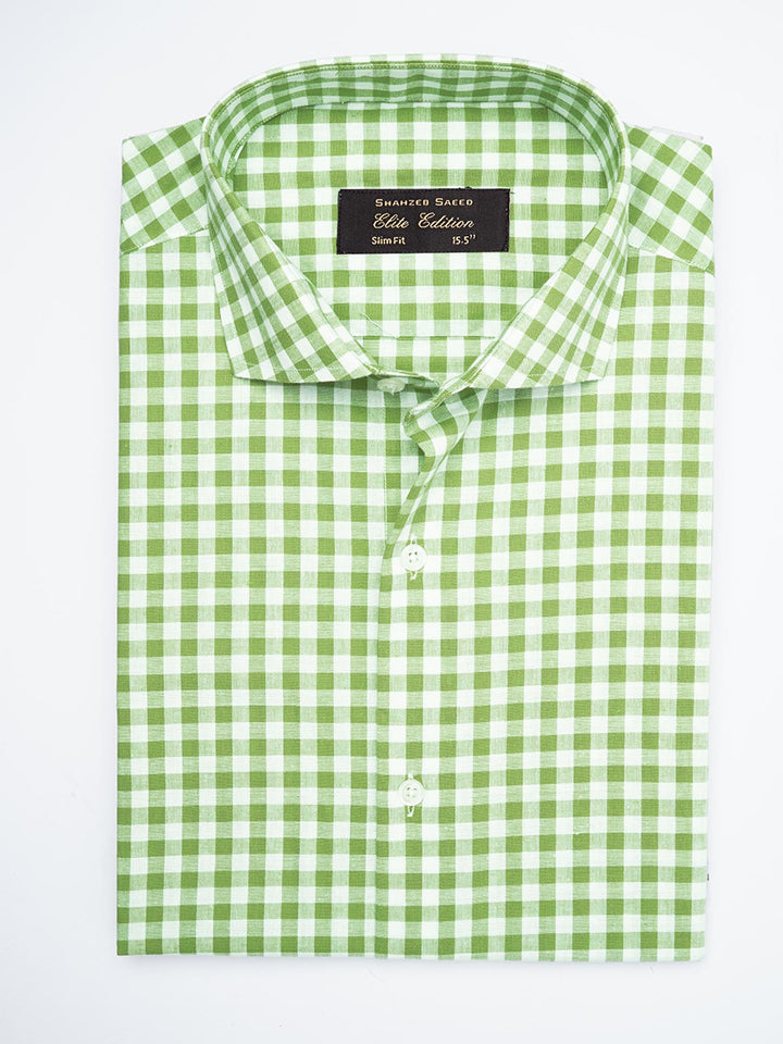 Olive Green & White Checkered, Elite Edition, Cutaway Collar Men’s Formal Shirt  (FS-1789)