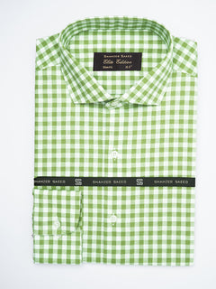 Olive Green & White Checkered, Elite Edition, Cutaway Collar Men’s Formal Shirt  (FS-1789)