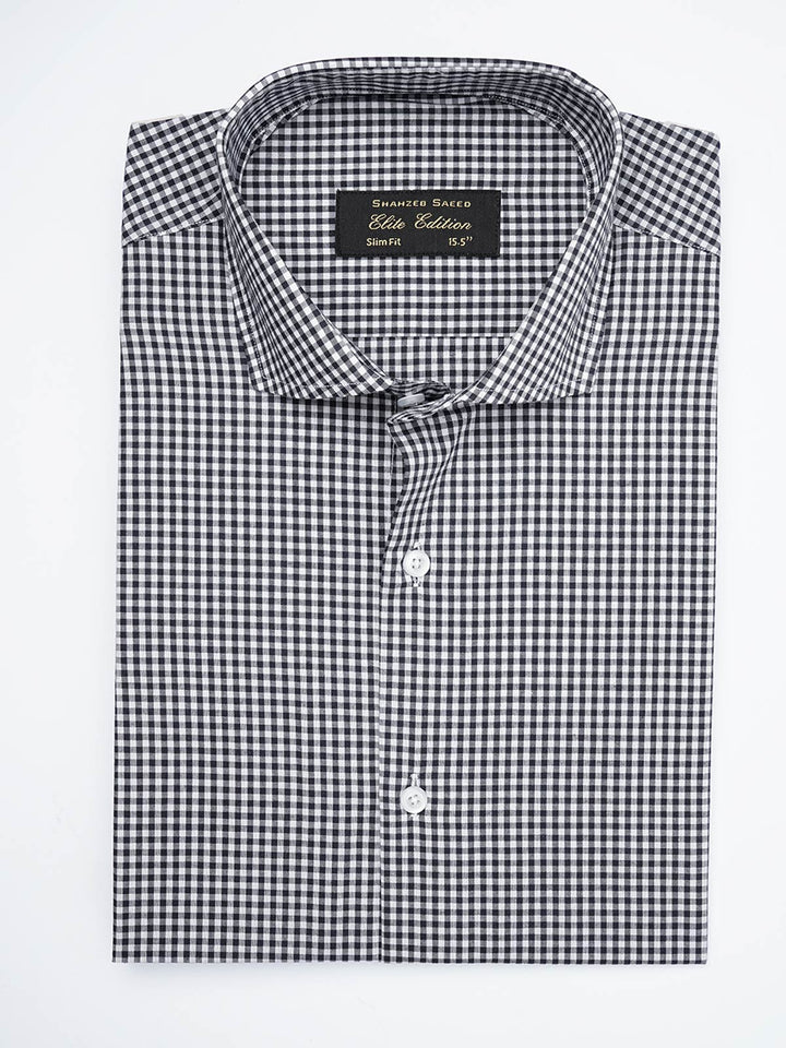 Black & White Micro Checkered, Elite Edition, Cutaway Collar Men’s Formal Shirt  (FS-1790)