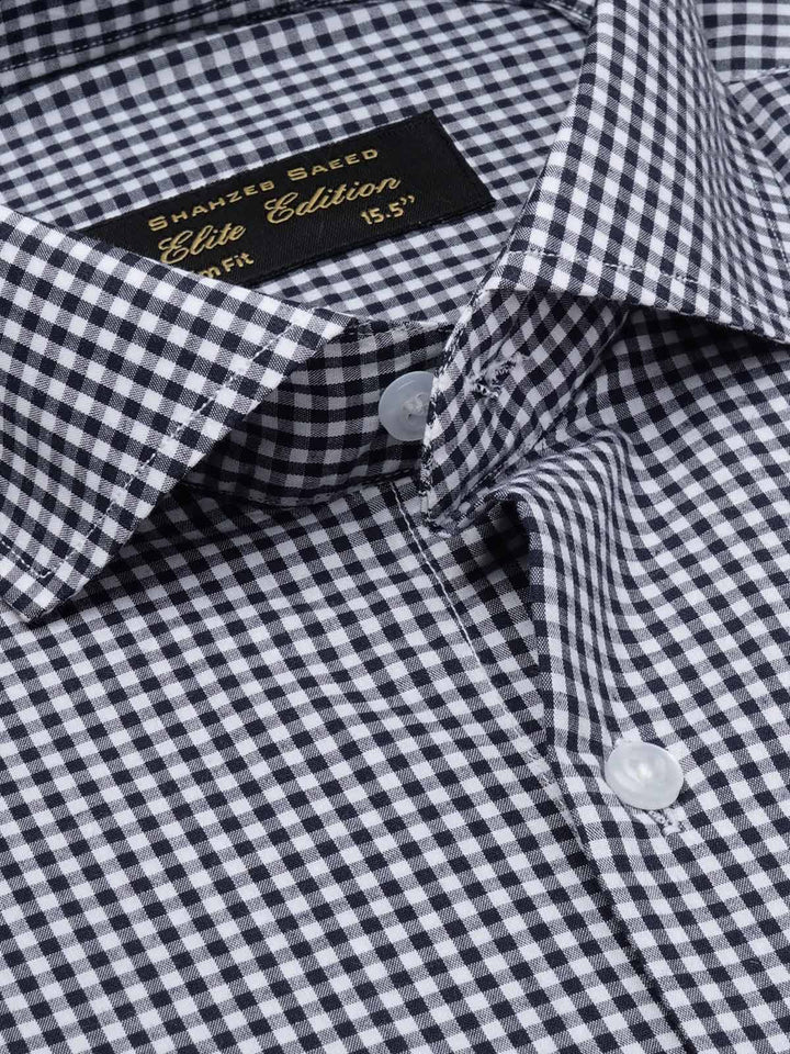 Black & White Micro Checkered, Elite Edition, Cutaway Collar Men’s Formal Shirt  (FS-1790)