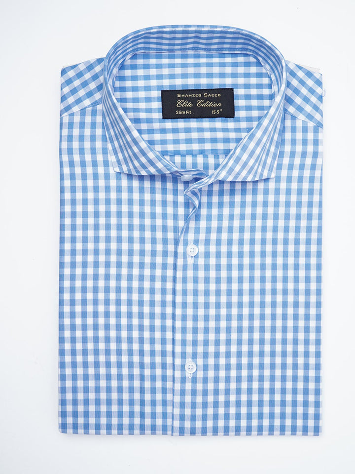 Blue & White Checkered, Elite Edition, Cutaway Collar Men’s Formal Shirt  (FS-1791)