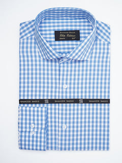 Blue & White Checkered, Elite Edition, Cutaway Collar Men’s Formal Shirt  (FS-1791)