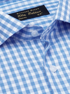 Blue & White Checkered, Elite Edition, Cutaway Collar Men’s Formal Shirt  (FS-1791)