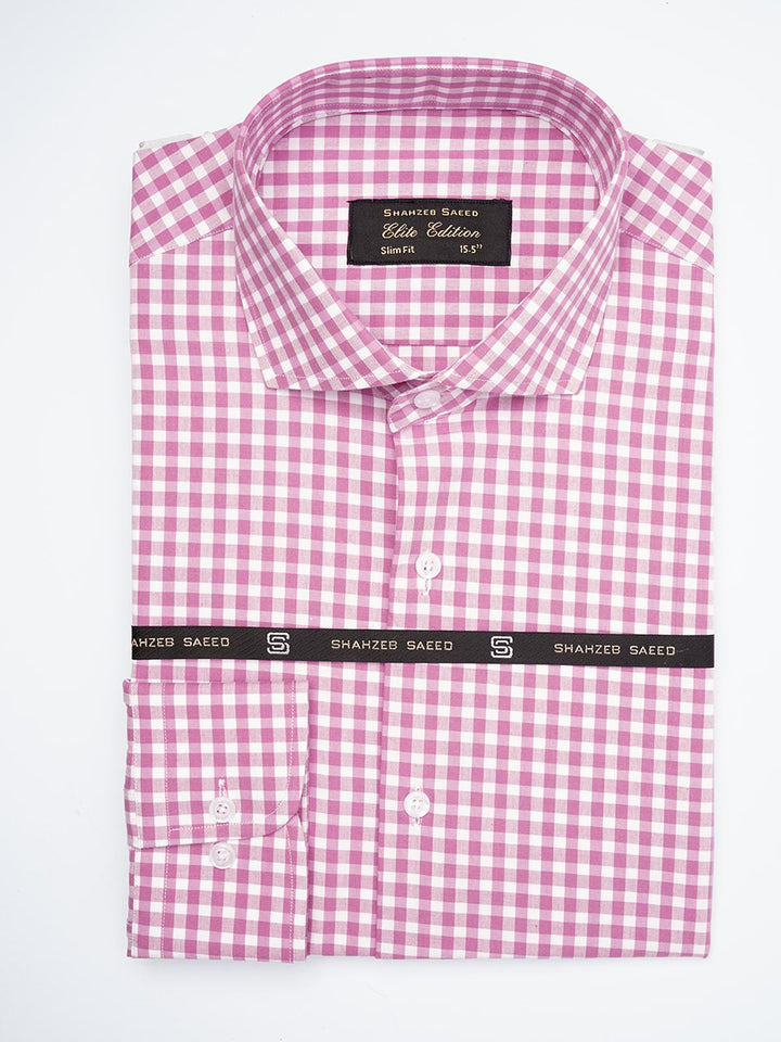 Pink & White Checkered, Elite Edition, Cutaway Collar Men’s Formal Shirt  (FS-1793)