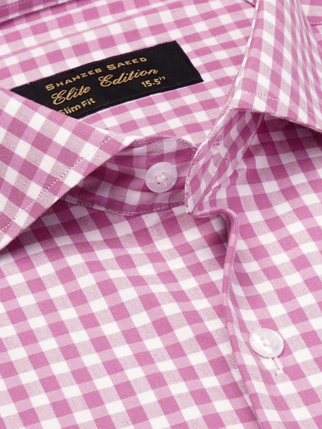 Pink & White Checkered, Elite Edition, Cutaway Collar Men’s Formal Shirt  (FS-1793)