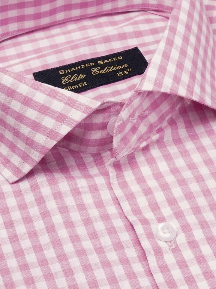 Pink & White Checkered, Elite Edition, Cutaway Collar Men’s Formal Shirt  (FS-1795)