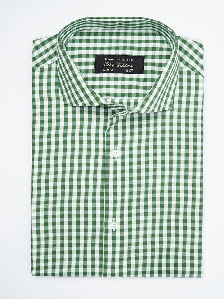 Green & White Checkered, Elite Edition, Cutaway Collar Men’s Formal Shirt  (FS-1796)