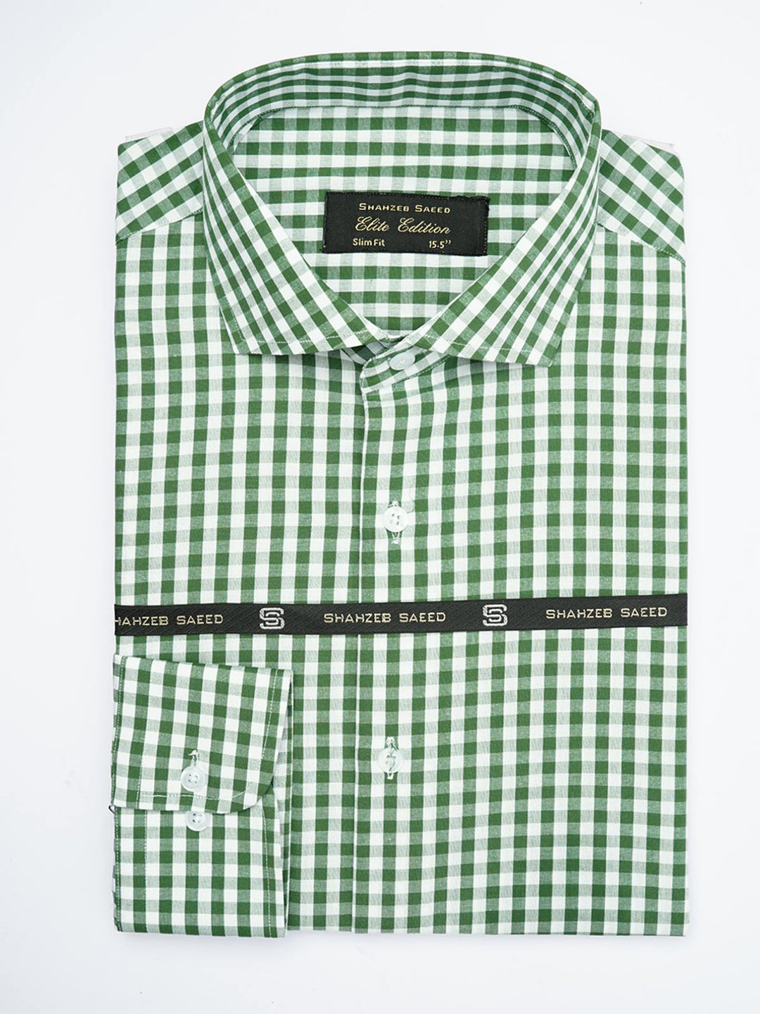 Green & White Checkered, Elite Edition, Cutaway Collar Men’s Formal Shirt  (FS-1796)