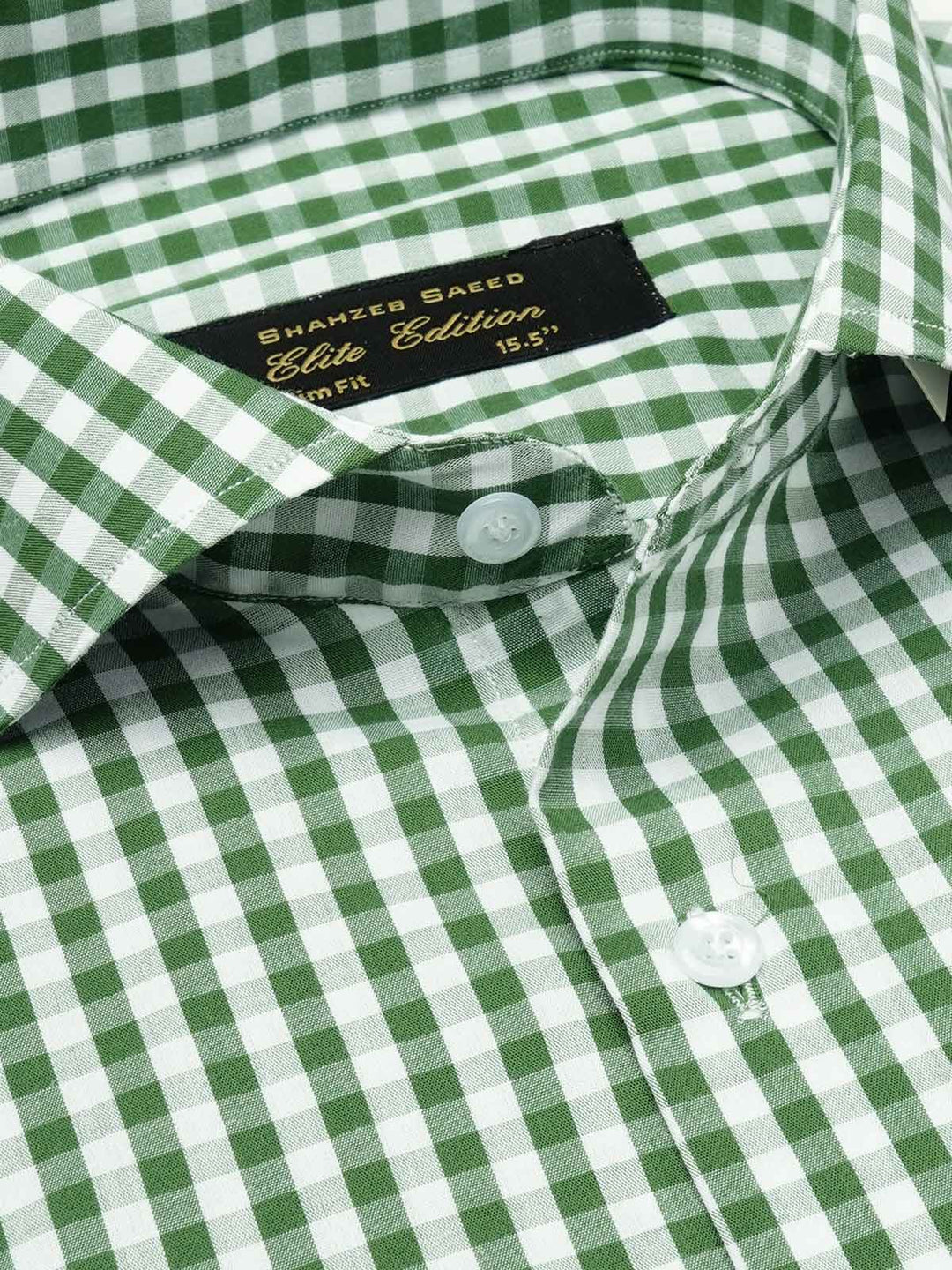 Green & White Checkered, Elite Edition, Cutaway Collar Men’s Formal Shirt  (FS-1796)