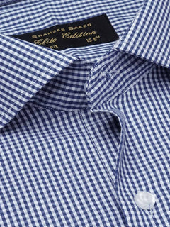 Blue & White Self Micro Checkered, Elite Edition, Cutaway Collar Men’s Formal Shirt  (FS-1804)