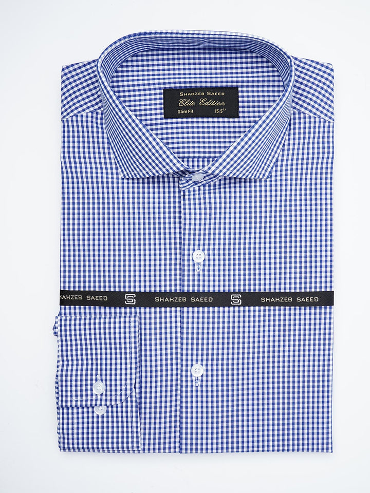 Blue & White Micro Checkered, Elite Edition, Cutaway Collar Men’s Formal Shirt  (FS-1805)