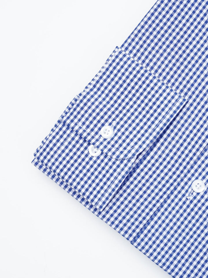 Blue & White Micro Checkered, Elite Edition, Cutaway Collar Men’s Formal Shirt  (FS-1805)