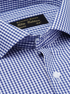 Blue & White Micro Checkered, Elite Edition, Cutaway Collar Men’s Formal Shirt  (FS-1805)