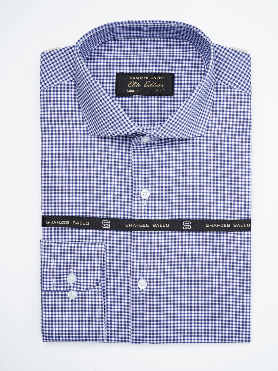 Blue & White Micro Checkered, Elite Edition, Cutaway Collar Men’s Formal Shirt  (FS-1806)