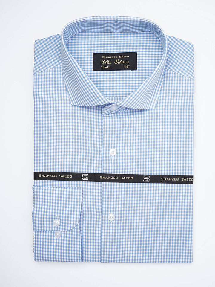 Blue Self Micro Checkered, Elite Edition, Cutaway Collar Men’s Formal Shirt  (FS-1807)