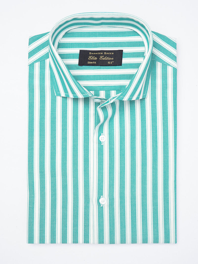 Teal Striped, Elite Edition, Cutaway Collar Men’s Formal Shirt (FS-1829)