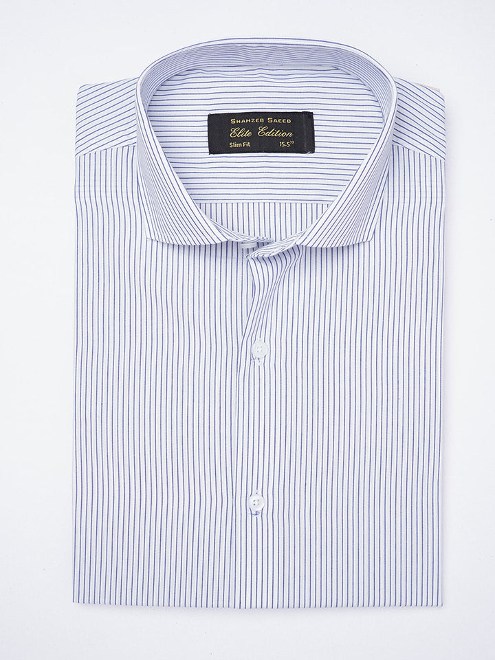 White & Blue Striped, Elite Edition, Cutaway Collar Men’s Formal Shirt (FS-1844)