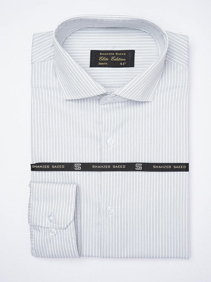 Grey Self Striped, Elite Edition, Cutaway Collar Men’s Formal Shirt (FS-1847)