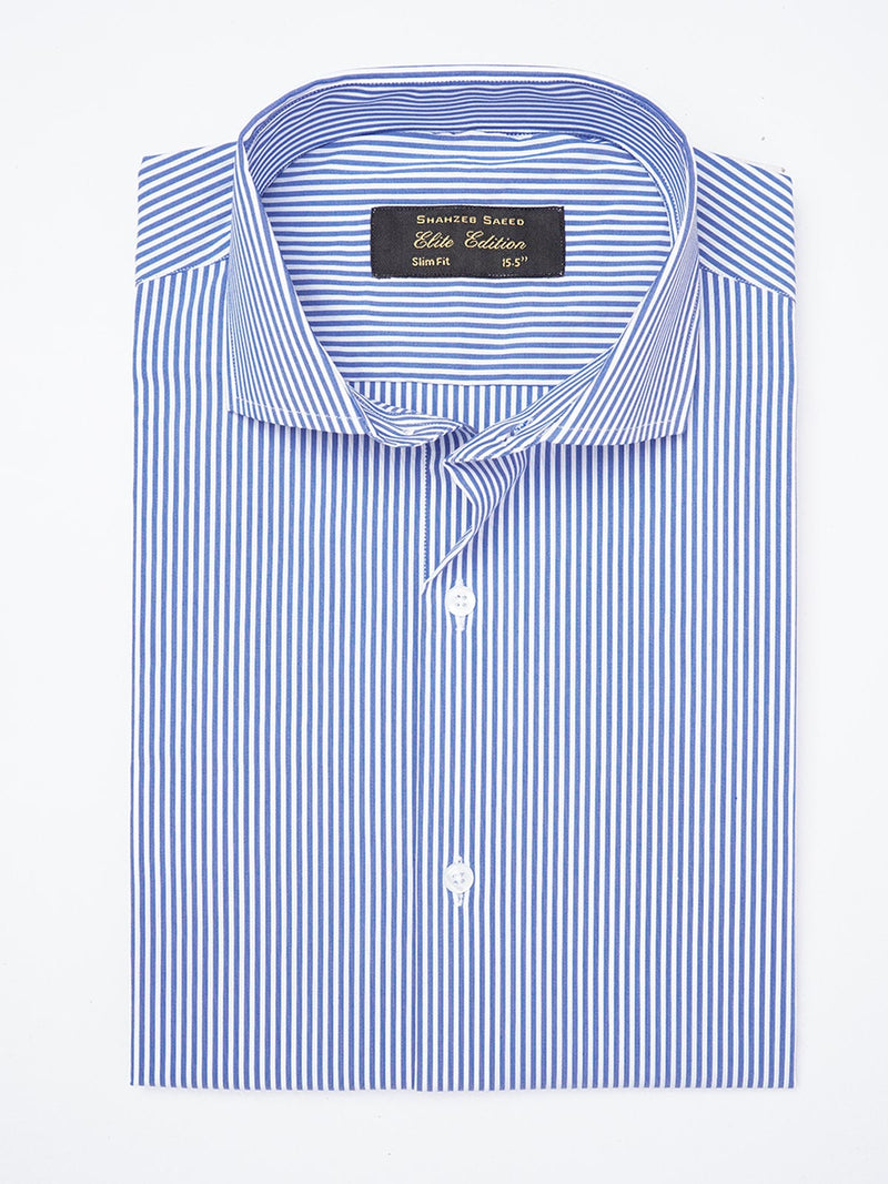 White & Blue Striped, Elite Edition, Cutaway Collar Men’s Formal Shirt (FS-1848)
