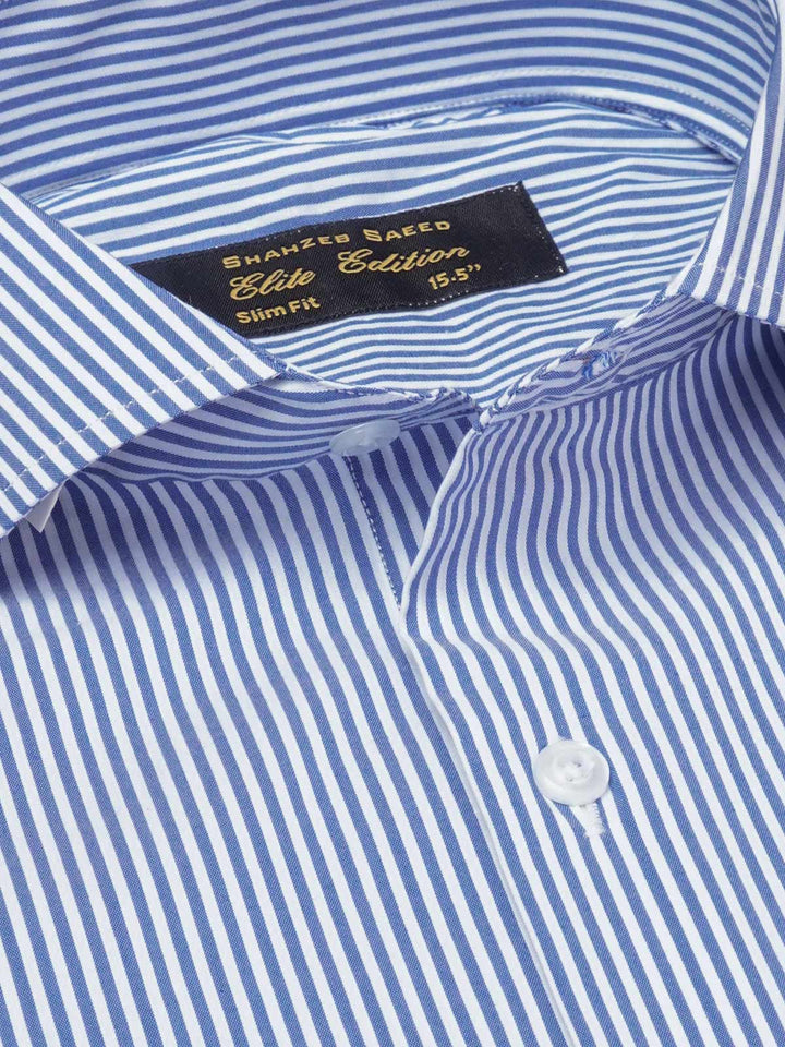 White & Blue Striped, Elite Edition, Cutaway Collar Men’s Formal Shirt (FS-1848)