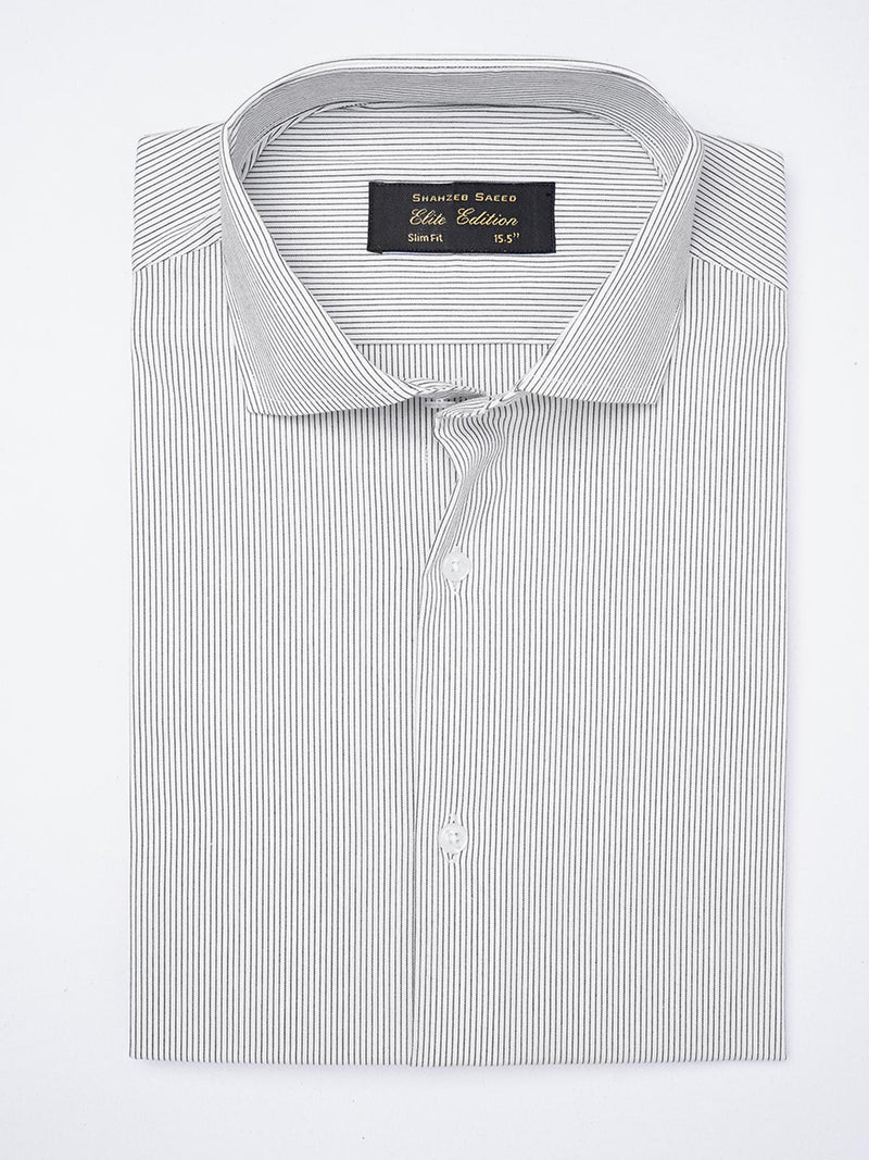 Black & White Striped, Elite Edition, Cutaway Collar Men’s Formal Shirt (FS-1853)