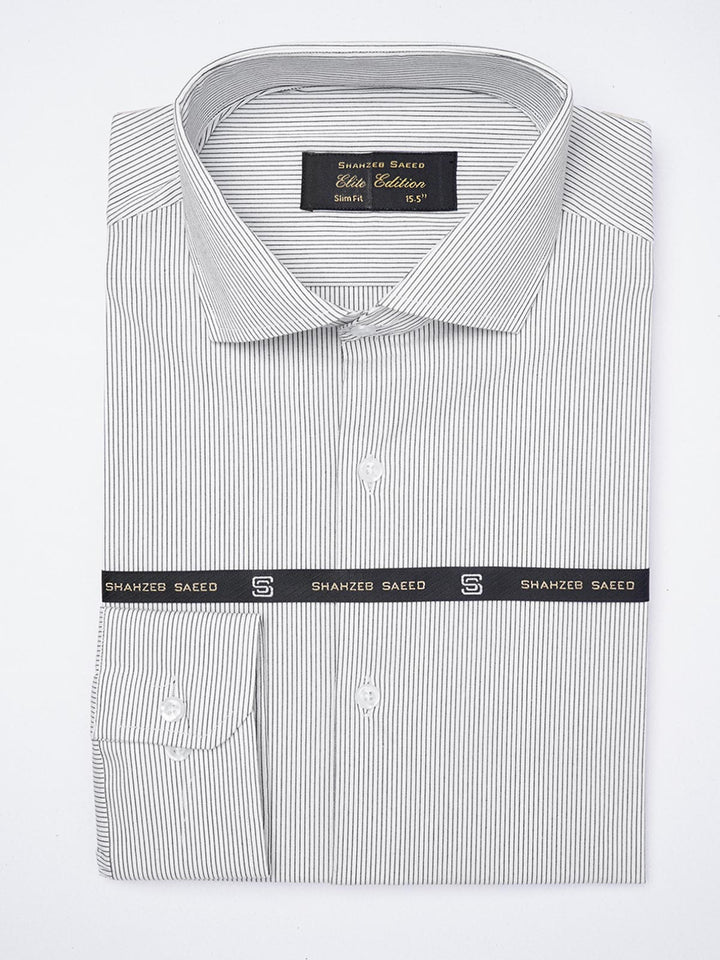 Black & White Striped, Elite Edition, Cutaway Collar Men’s Formal Shirt (FS-1853)