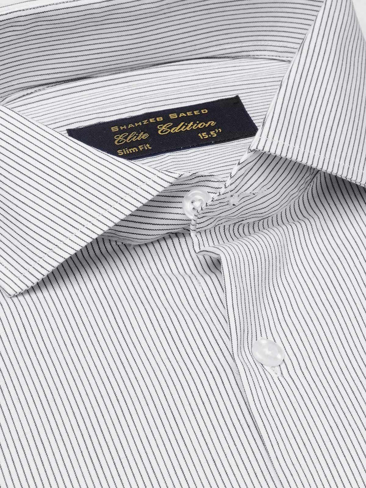 Black & White Striped, Elite Edition, Cutaway Collar Men’s Formal Shirt (FS-1853)