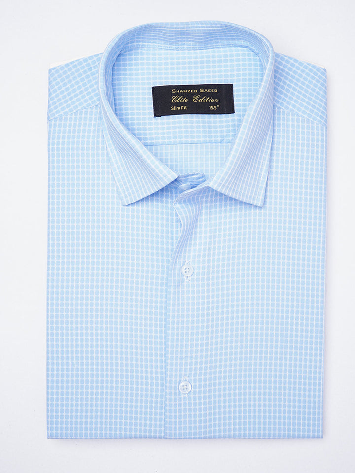 Light Blue Self Checkered, Elite Edition, French Collar Men’s Formal Shirt (FS-1856)