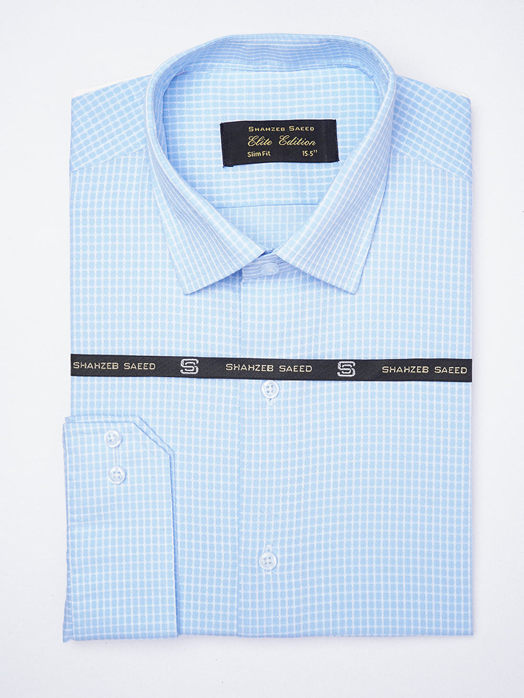 Light Blue Self Checkered, Elite Edition, French Collar Men’s Formal Shirt (FS-1856)