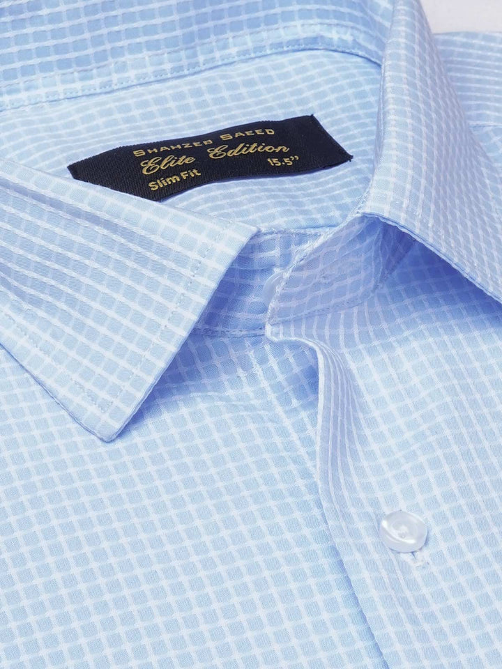 Light Blue Self Checkered, Elite Edition, French Collar Men’s Formal Shirt (FS-1856)