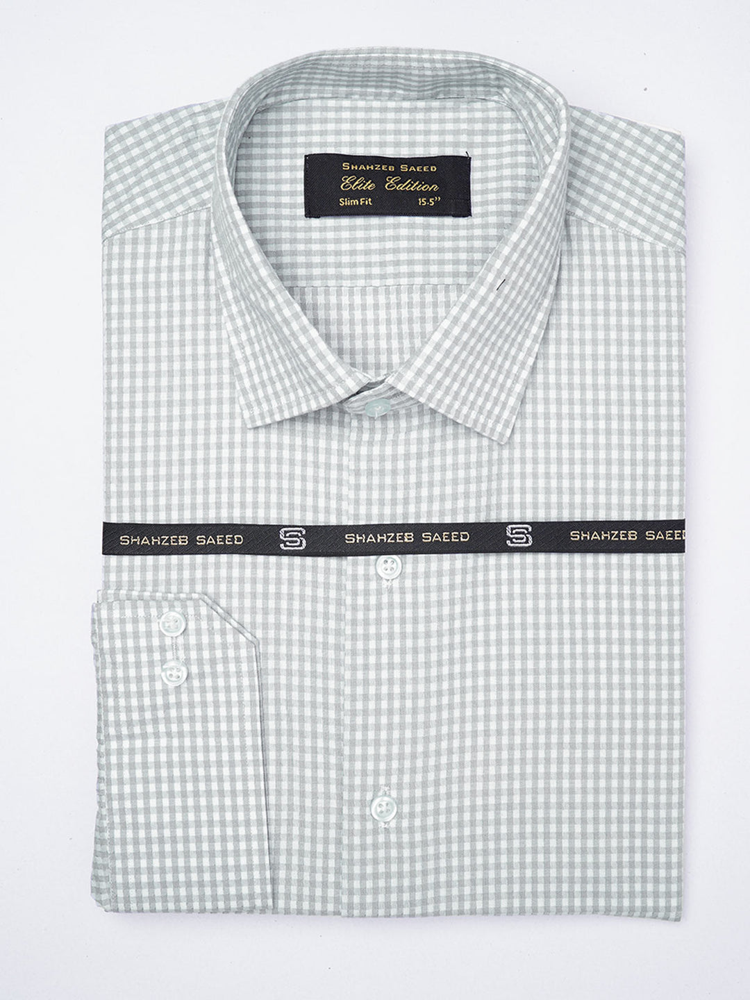 Grey Self Checkered, Elite Edition, French Collar Men’s Formal Shirt (FS-1857)