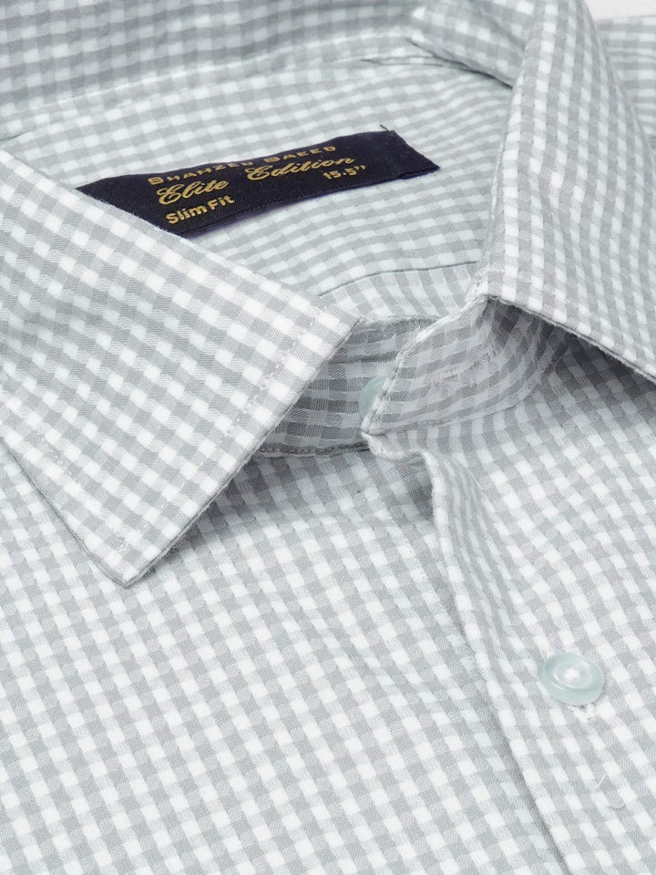 Grey Self Checkered, Elite Edition, French Collar Men’s Formal Shirt (FS-1857)