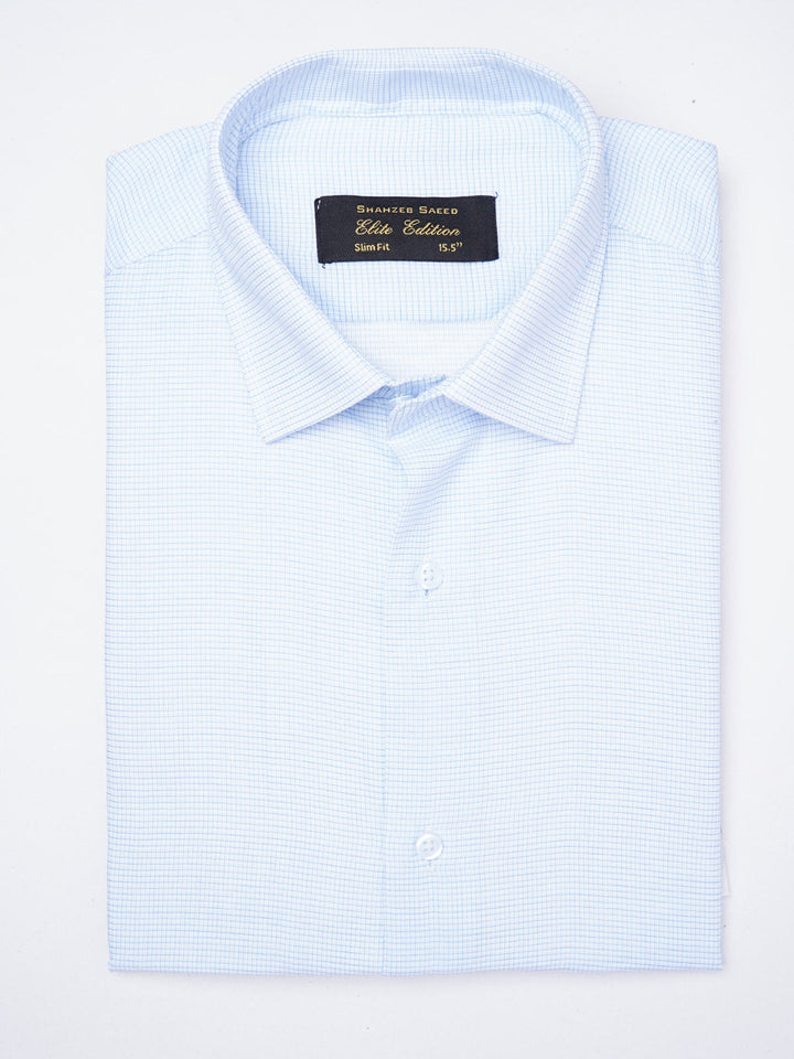 Light Blue Self Micro Checkered, Elite Edition, French Collar Men’s Formal Shirt (FS-1858)