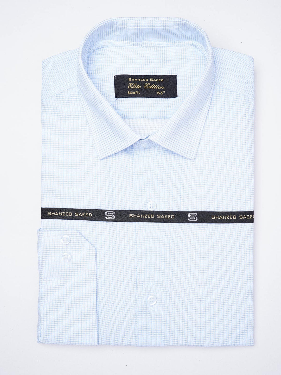 Light Blue Self Micro Checkered, Elite Edition, French Collar Men’s Formal Shirt (FS-1858)