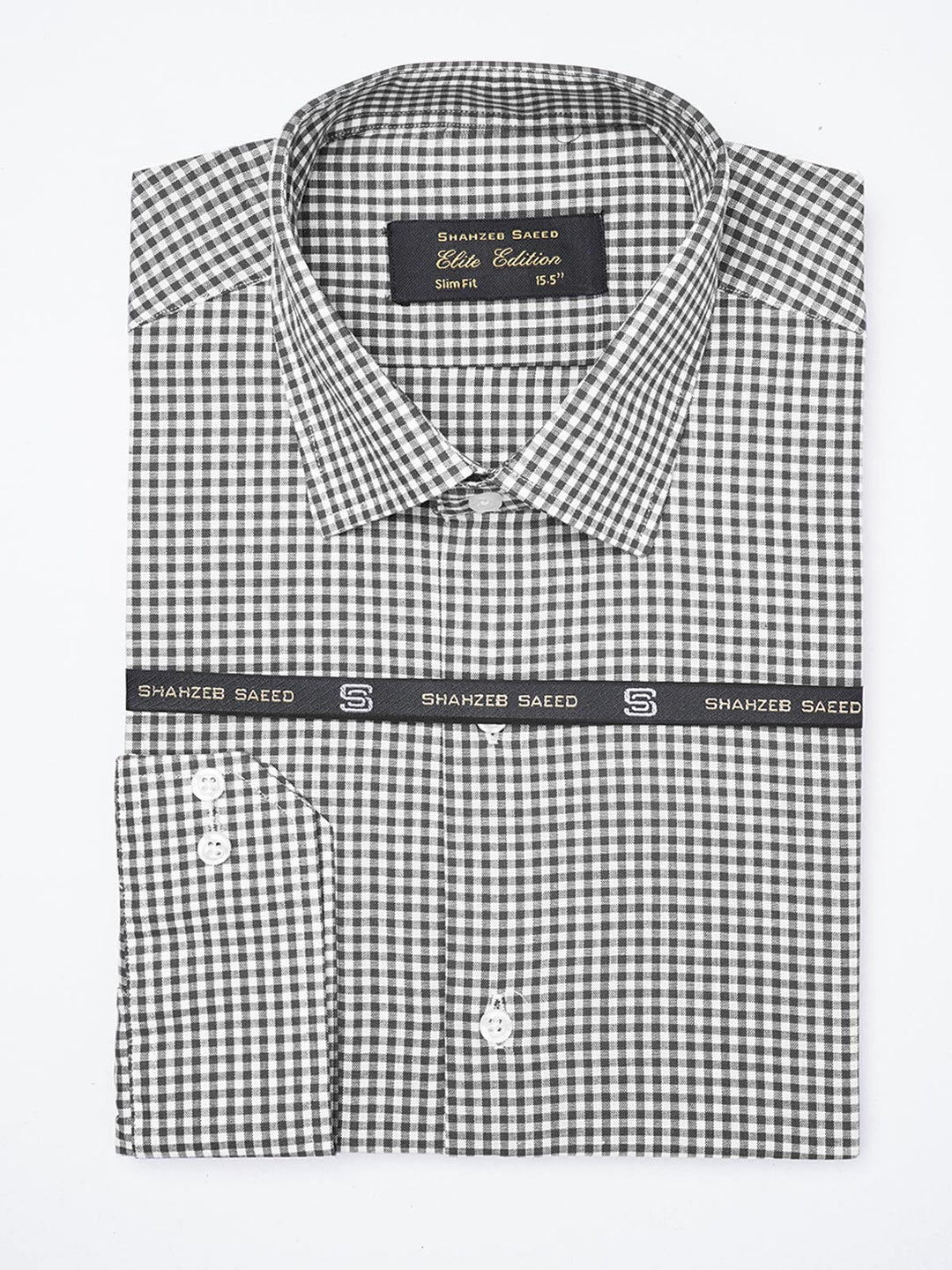 Black & White Checkered, Elite Edition, French Collar Men’s Formal Shirt (FS-1859)