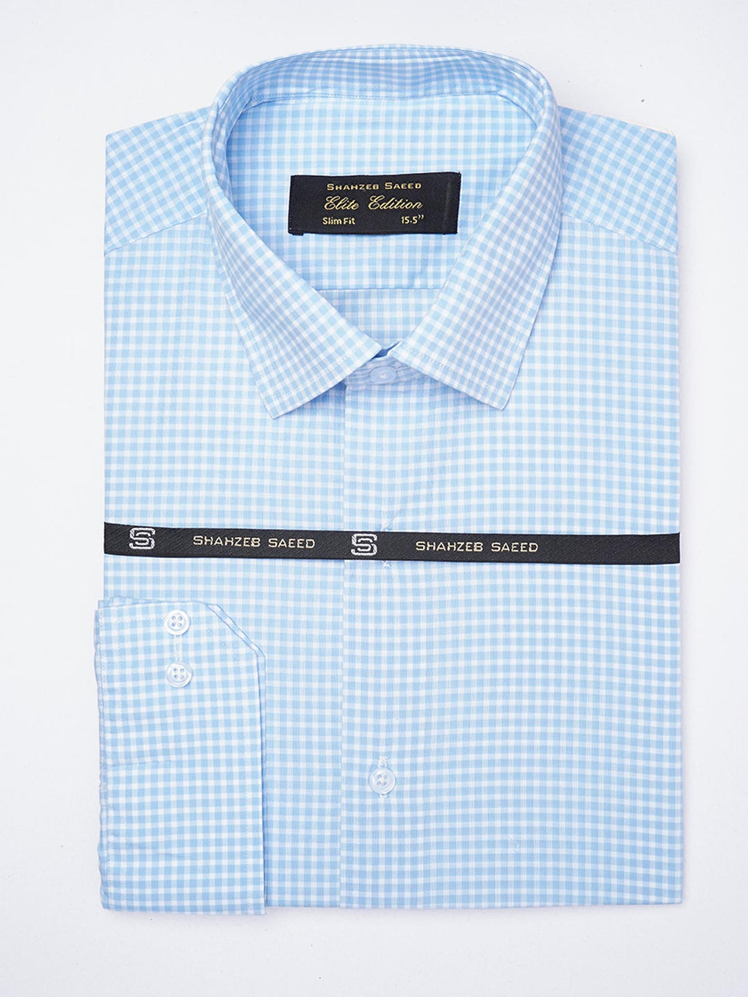 Light Blue Checkered, Elite Edition, French Collar Men’s Formal Shirt (FS-1866)