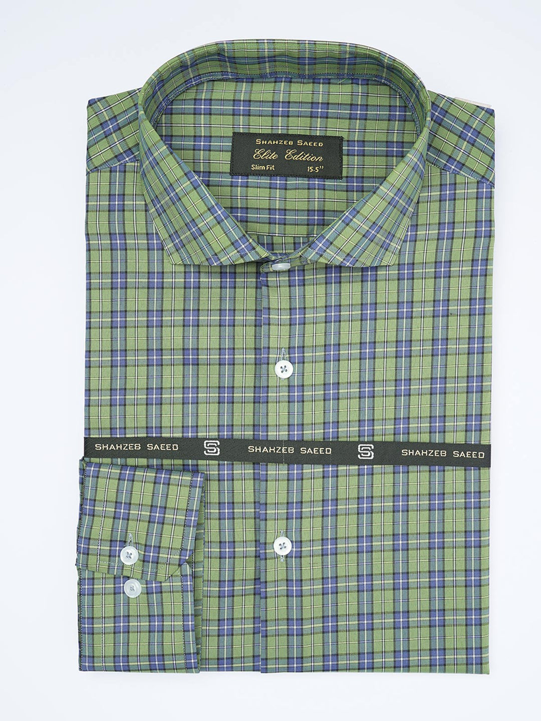 Green & Blue Checkered, Elite Edition, Cutaway Collar Men’s Formal Shirt (FS-1962)