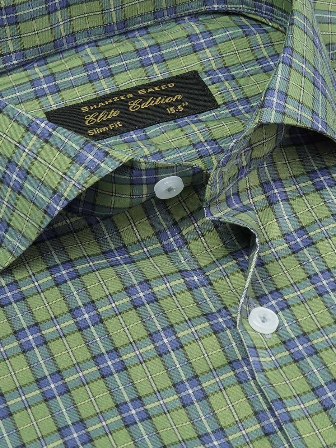 Green & Blue Checkered, Elite Edition, Cutaway Collar Men’s Formal Shirt (FS-1962)